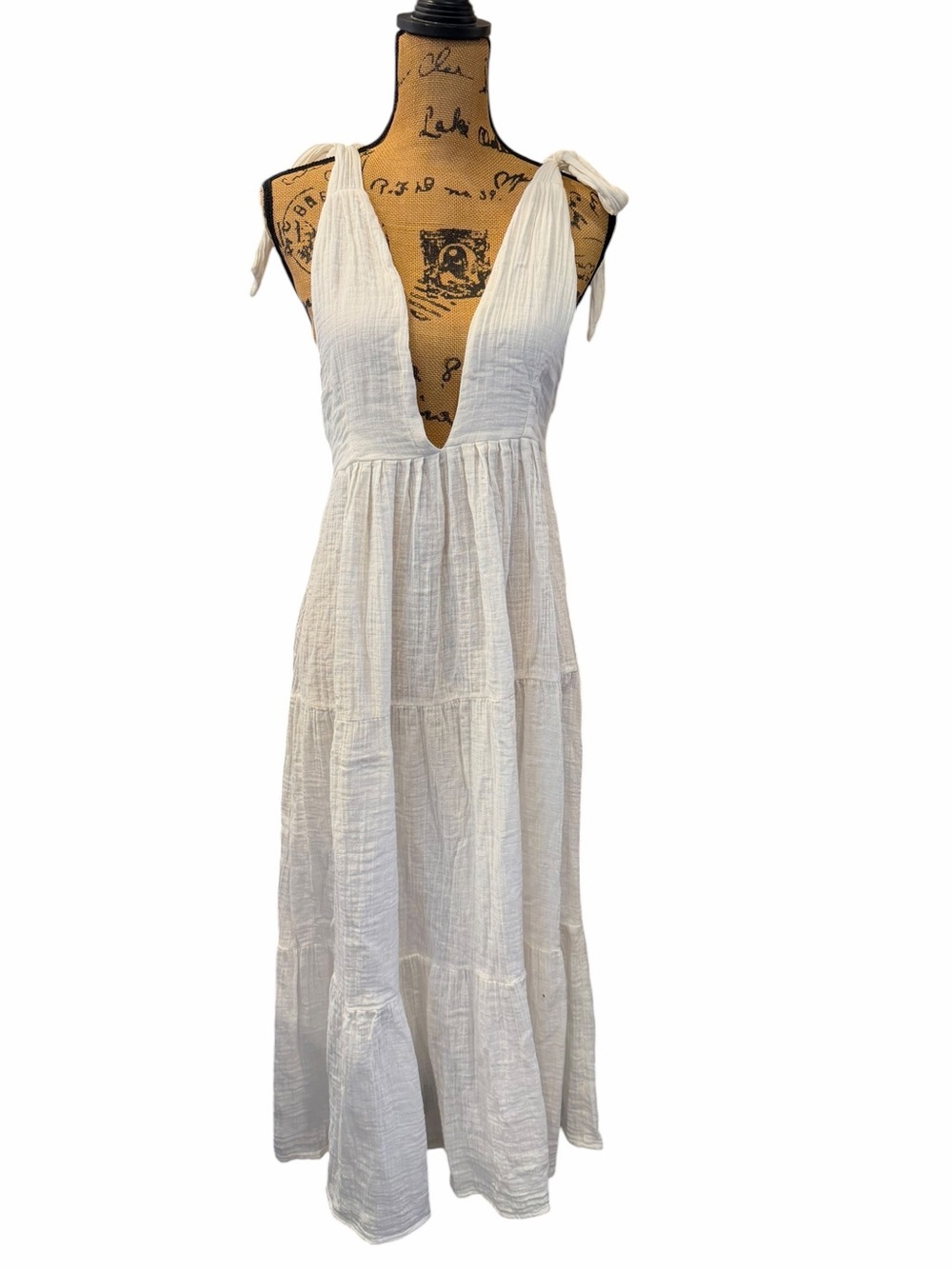 The Silk Co Olive White Cotton Maxi Dress Beach Cover Up Resort Small - Picture 2 of 10